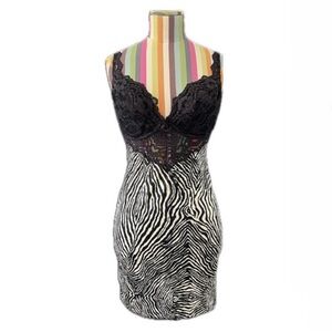 Vintage Zebra Animal Print Fitted Slip Dress Shaper Mini Dress Bra